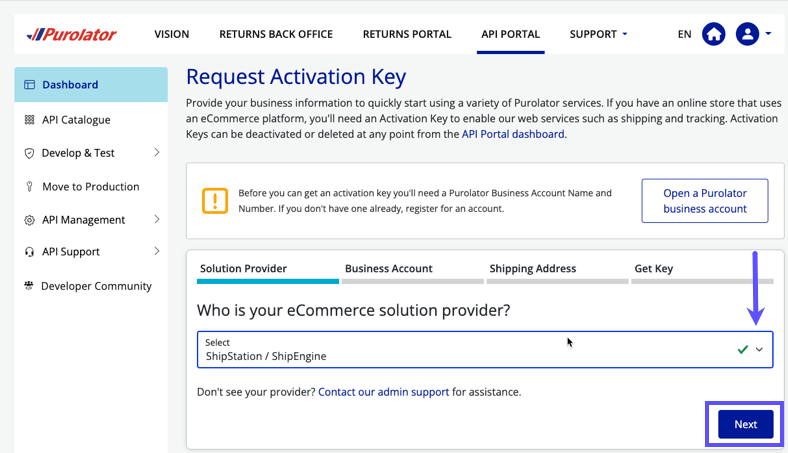 Activation Keys on the API Portal dashboard