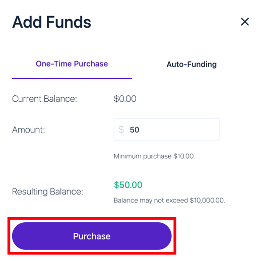 add to balance option: purchase-funds