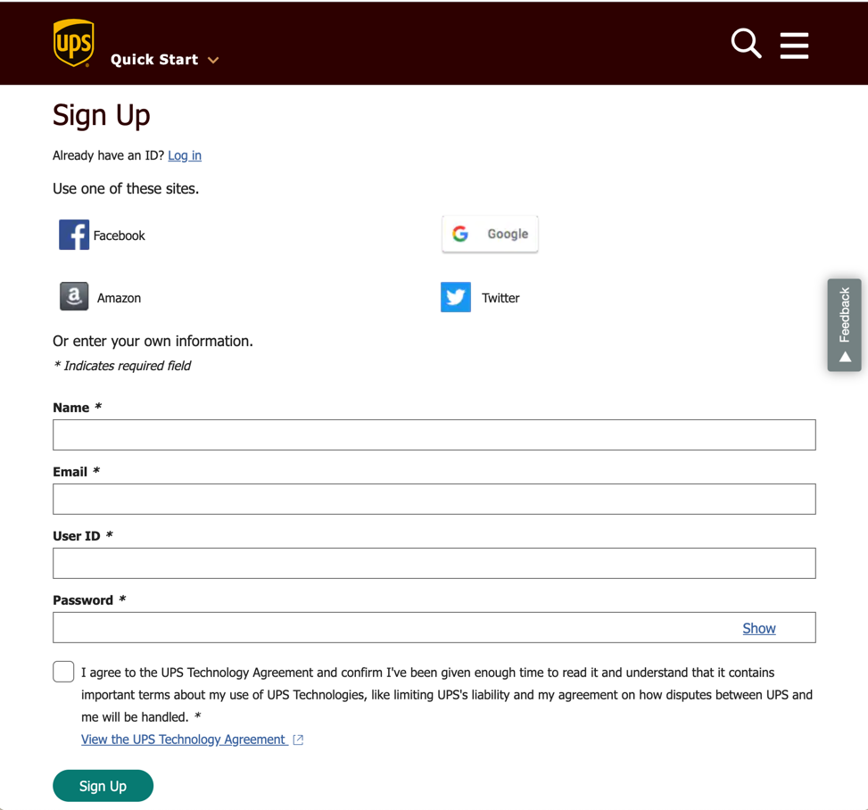 UPS Login Settings