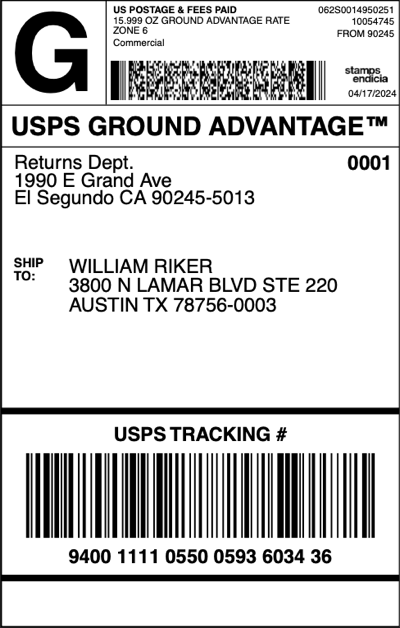 USPS Ground Advantage Example Label