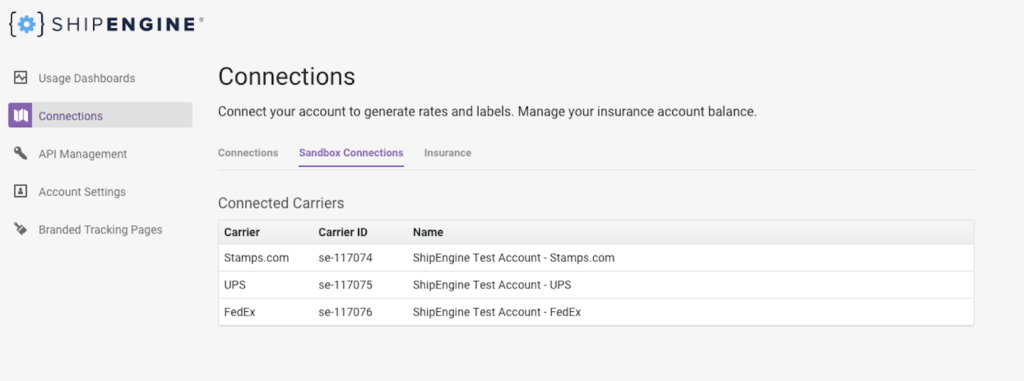 ShipEngine Sandbox Environment - Test your connection to carriers