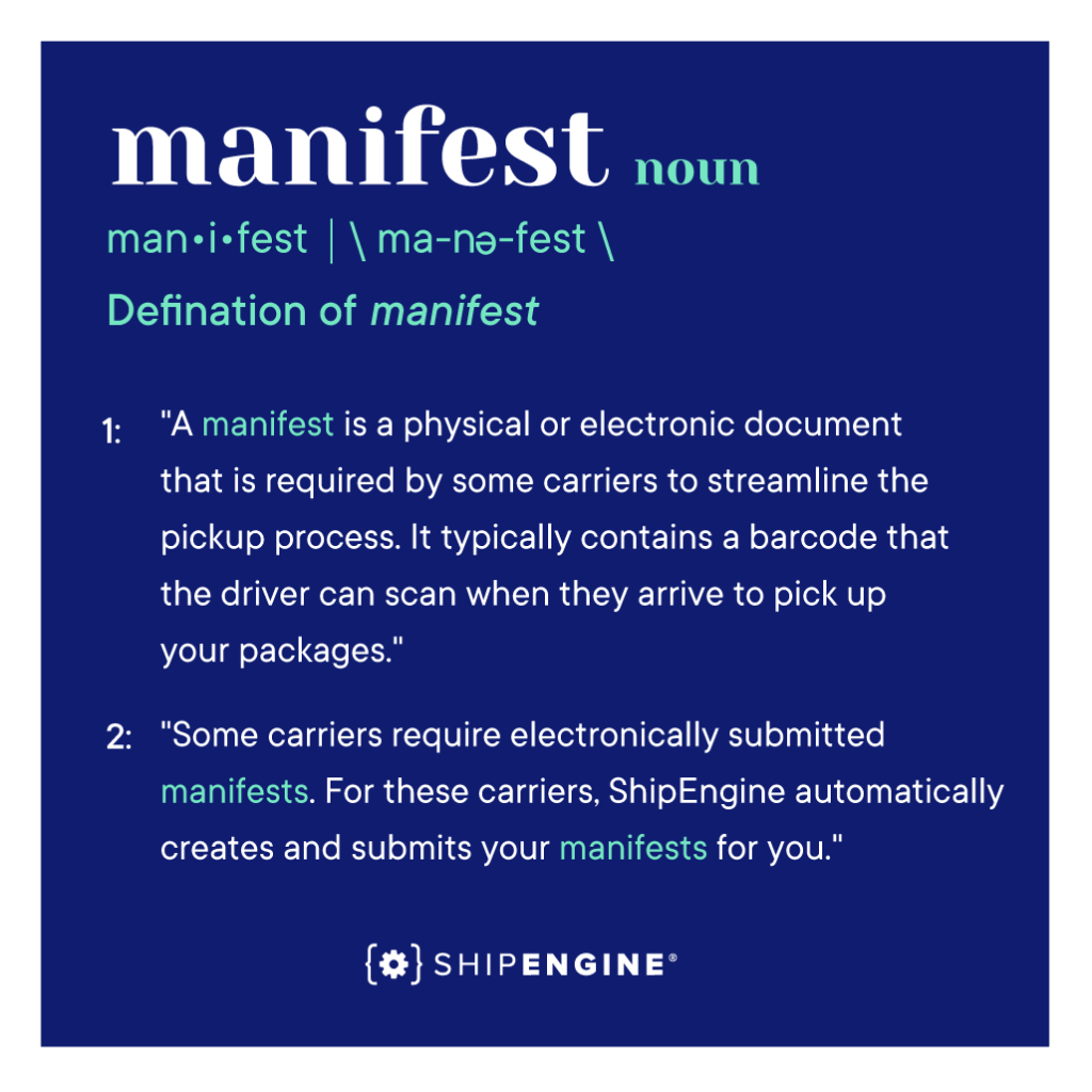 Dictionary graphic of the definition of shipping "manifests"